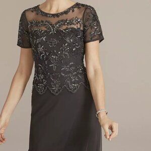 Oleg Cassini, Beaded Chiffon above ankle Length Sheath Gown size 6